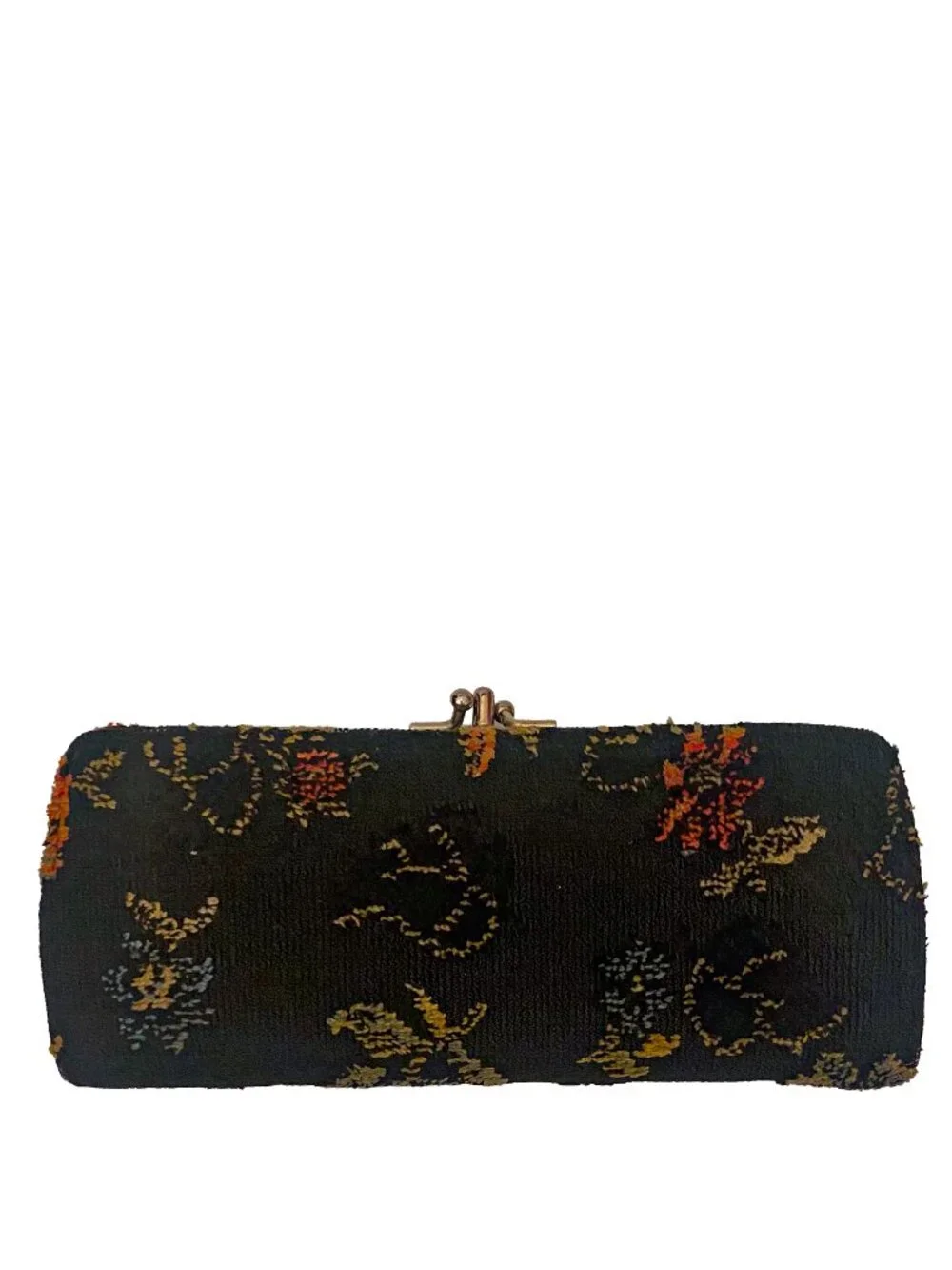Vintage Chenille Tapestry Wallet Black with Multi-Colored Design Grandma Chic